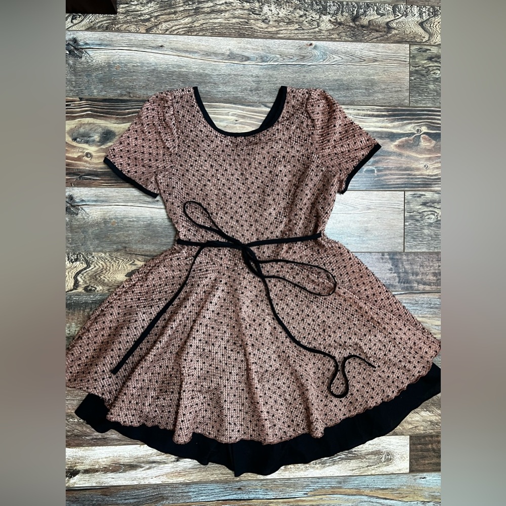 Charmant Flowy Brown with Black Dots Dress Size M